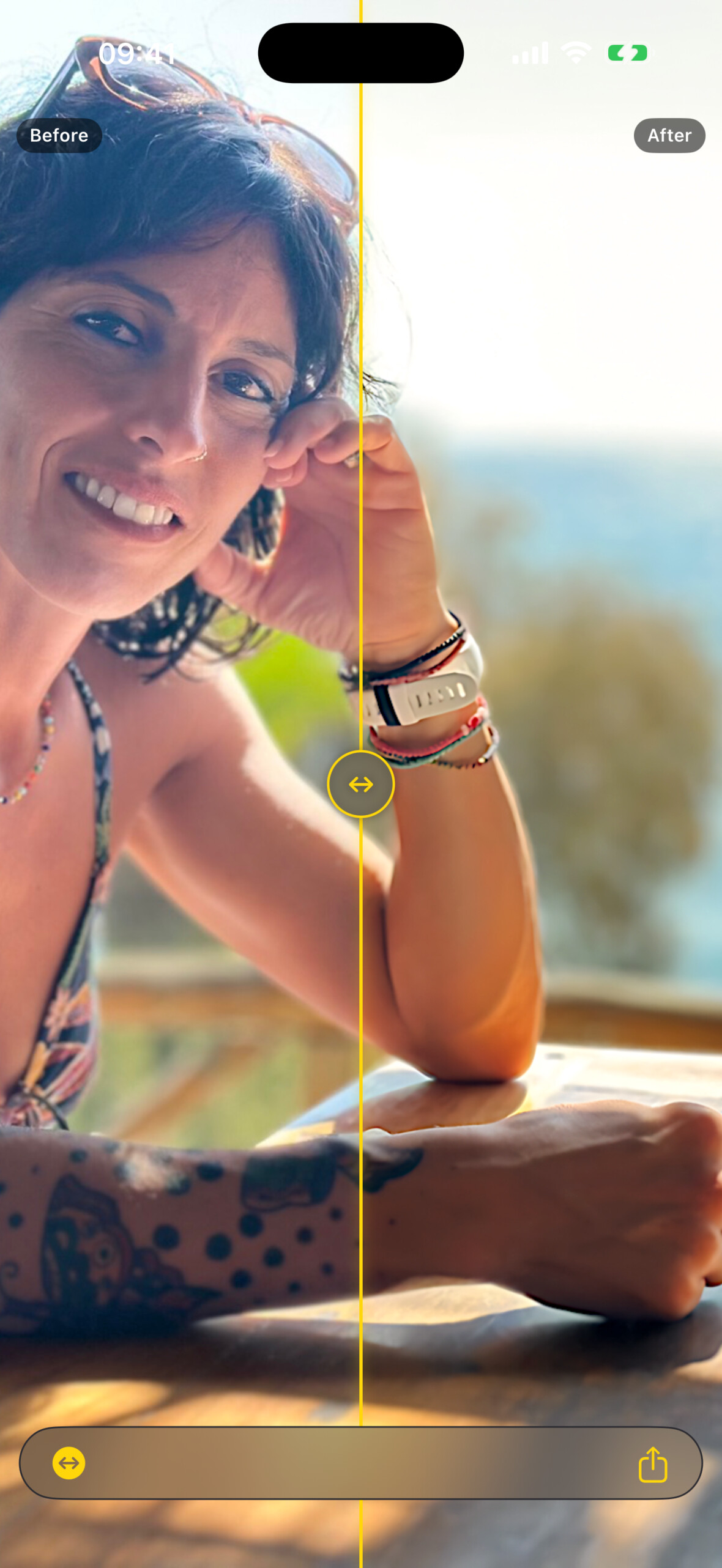 Zeus Enhance 1.2.0 comparing the original and enhanced photo on iPhone